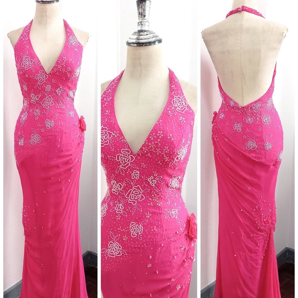 Gorgeous vintage “Cicci” 100% silk pink beaded gown